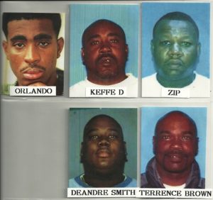 The Alleged Killers of Tupac Shakur: Zip (supplied the gun), Terrance 'Bubble Up' Brown, Deandre 'Dre' Smith, Keefe Dee and Baby Lane (supposed shooter) were all in the white Cadillac.